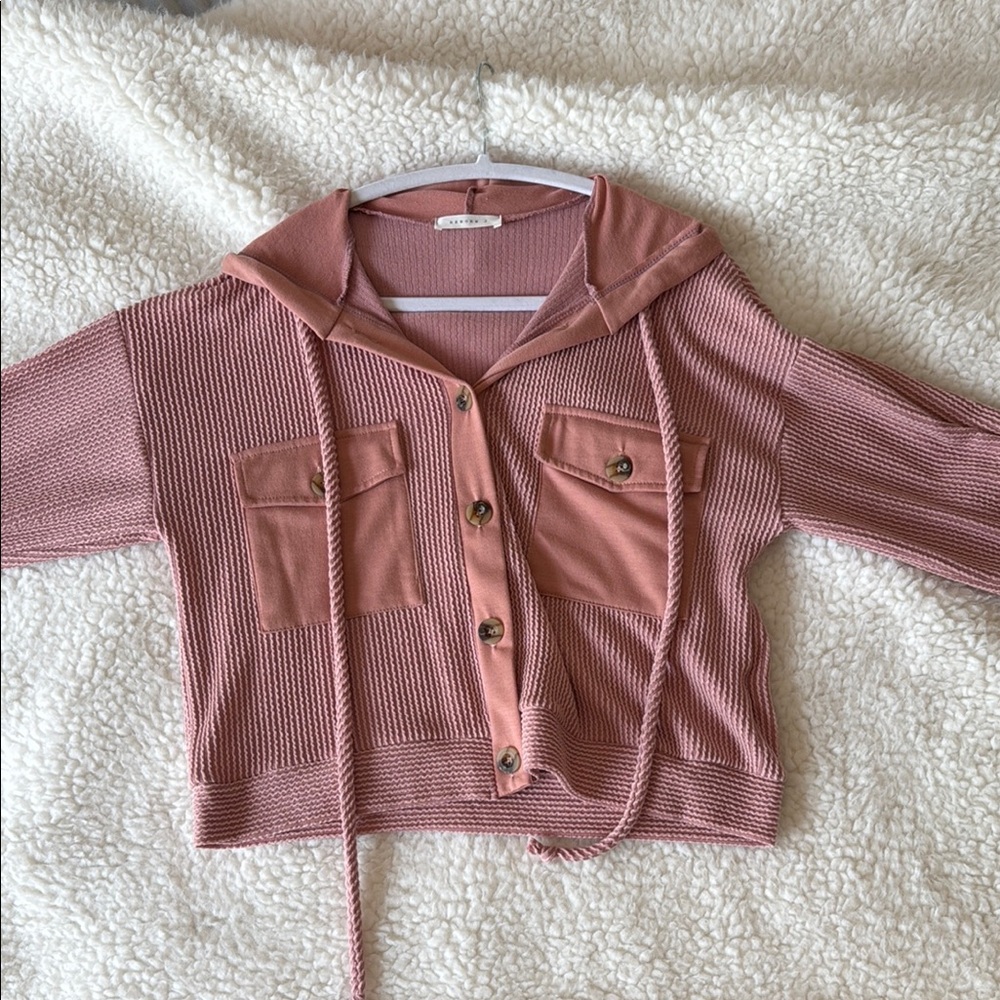 Reborn J Mauve Button-Up Hooded Jacket